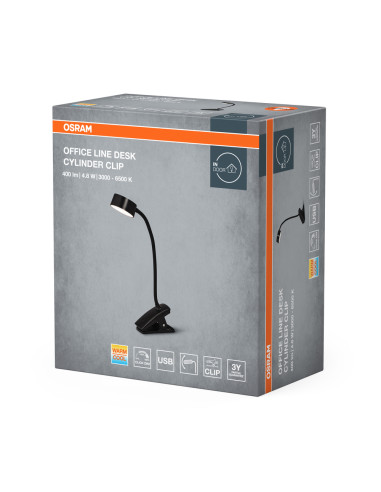 LAMPKA BIURKOWA OFFICE LINE DESK CYLINDER CLIP 4.8W TW DIM BLACK 