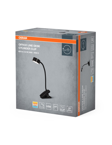 LAMPKA BIURKOWA OFFICE LINE DESK CYLINDER CLIP 4.8W TW DIM BLACK 