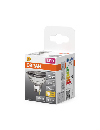 ŻARÓWKA LED STAR MR16 20 2W 2700K ciepła biała 230LM 36° 12V GU5.3 GLASS 