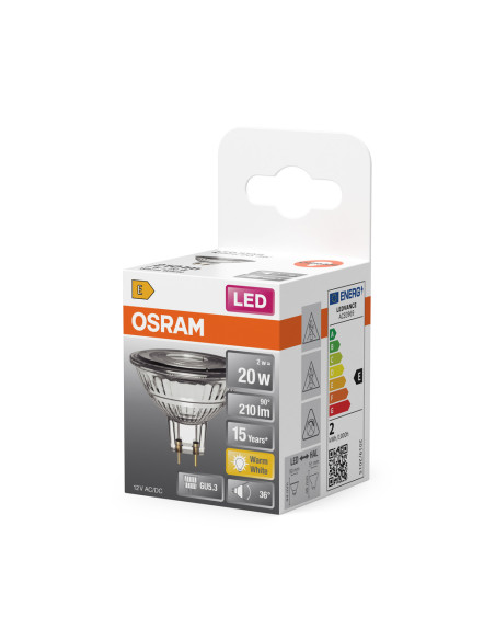 ŻARÓWKA LED STAR MR16 20 2W 2700K ciepła biała 230LM 36° 12V GU5.3 GLASS 
