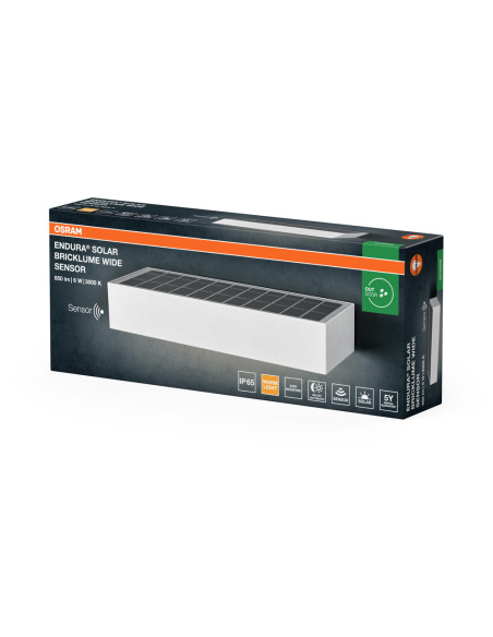 KINKIET ZEWNĘTRZNY SOLAR ENDURA STYLE BRICKLUME SENSOR WIDE WHITE 