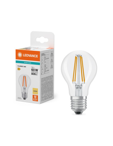 ŻARÓWKA LED V CLA60 7W 3000K ciepła biała E27 FIL CL 806LM VALUE 