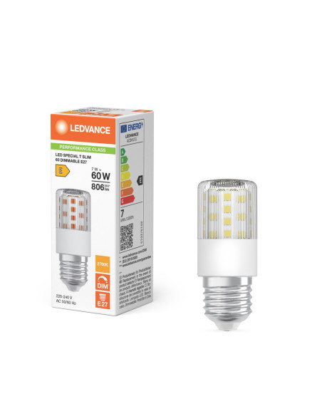 ŻARÓWKA SPECIAL LED T SLIM 60 320° DIM P 7W 2700 ciepła biała CLEAR E27 806LM 