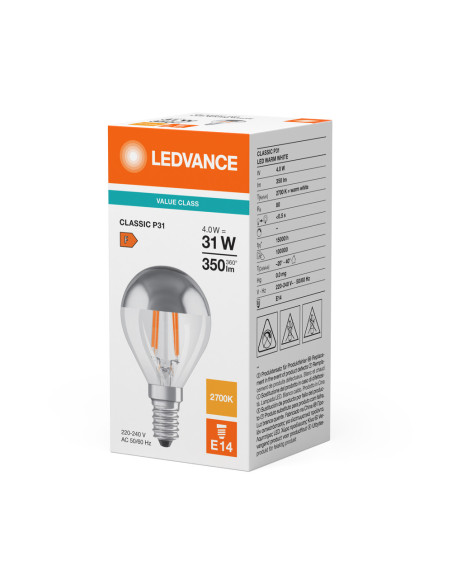 ŻARÓWKA LED P CLP31 MIRROR SILVER 4W 2700K ciepła biała E14 FIL 350LM 