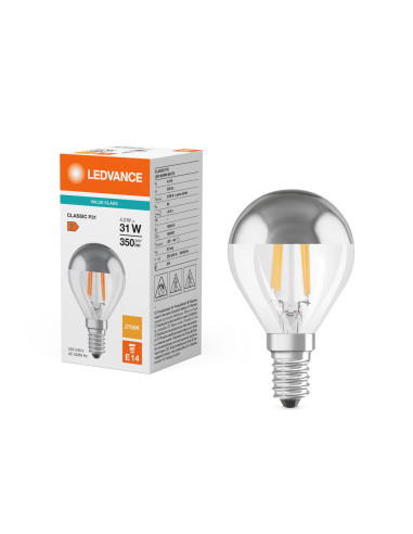 ŻARÓWKA LED P CLP31 MIRROR SILVER 4W 2700K ciepła biała E14 FIL 350LM 