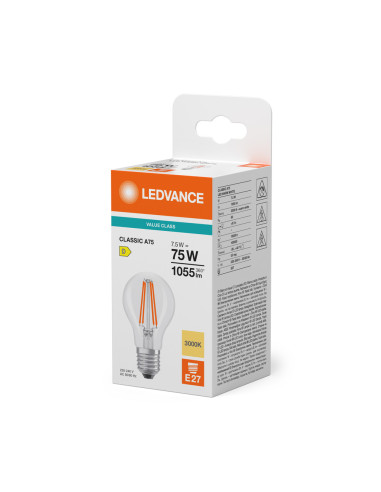 ŻARÓWKA LED V CLA75 7,5W 3000K ciepła biała E27 FIL CL 1050LM VALUE 