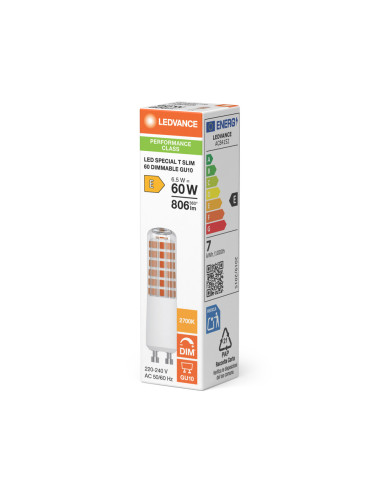ŻARÓWKA SPECIAL LED T SLIM 60 320° DIM P 6.5W 2700K ciepła biała CLEAR GU10 806LM 
