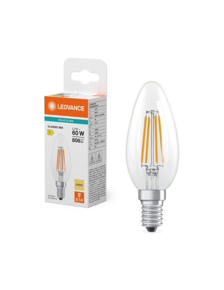 ŻARÓWKA LED V CLB60 5,9W 3000K ciepła biała E14 FIL CL 806LM VALUE 