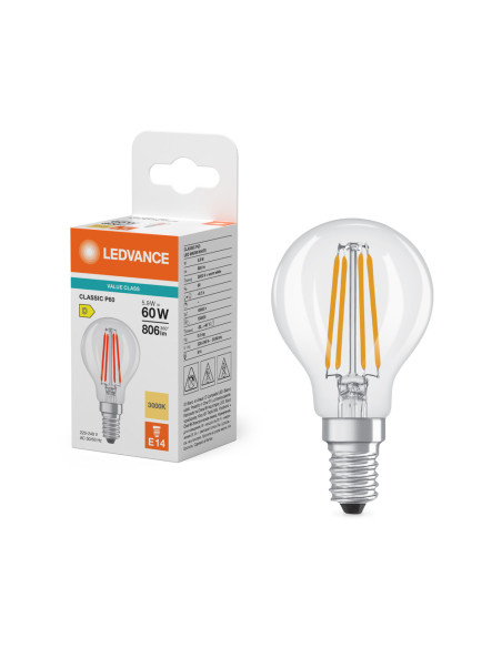 ŻARÓWKA LED V CLP60 5,9W 3000K ciepła biała E14 FIL CL 806LM VALUE 