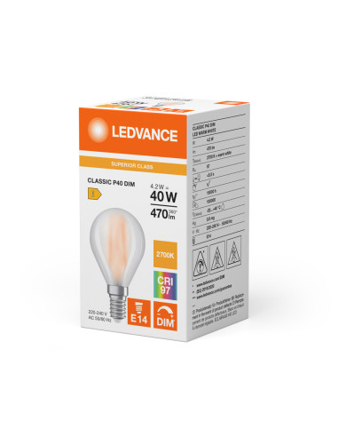 ŻARÓWKA LED S CLP40 DIM 4,2W 2700K ciepła biała  E14 CRI97 GL FR 470LM 