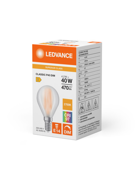 ŻARÓWKA LED S CLP40 DIM 4,2W 2700K ciepła biała  E14 CRI97 GL FR 470LM 