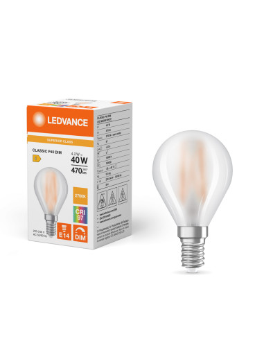ŻARÓWKA LED S CLP40 DIM 4,2W 2700K ciepła biała  E14 CRI97 GL FR 470LM 