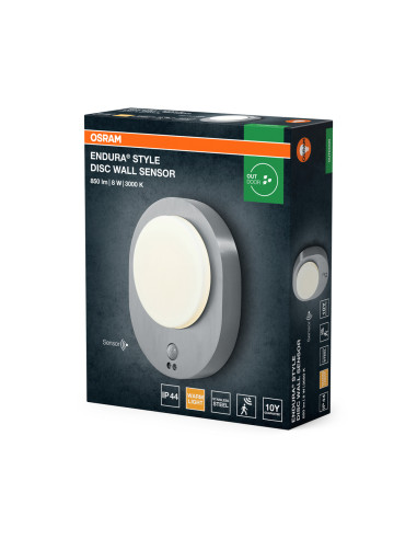 KINKIET ZEWNĘTRZNY ENDURA STYLE DISC WALL SENSOR 8W 370LM  STAL NIERDZEWNA 