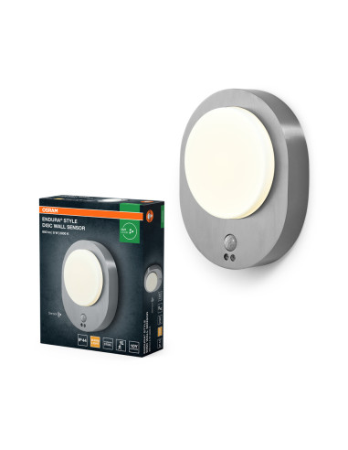 KINKIET ZEWNĘTRZNY ENDURA STYLE DISC WALL SENSOR 8W 370LM  STAL NIERDZEWNA 