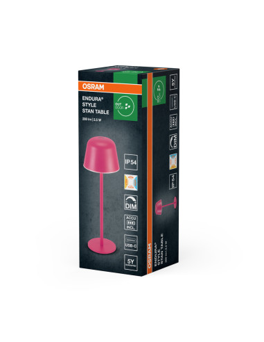 LAMPKA STOŁOWA ZEWNĘTRZNA ENDURA STYLE TABLE CCT USB 2.5W IP54 MAGENTA 