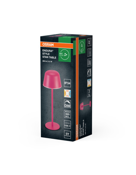 LAMPKA STOŁOWA ZEWNĘTRZNA ENDURA STYLE TABLE CCT USB 2.5W IP54 MAGENTA 