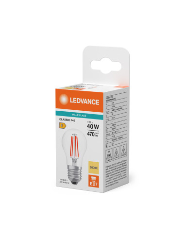 ŻARÓWKA LED V CLP40 4W 3000K ciepła biała E27 FIL CL 470LM VALUE 