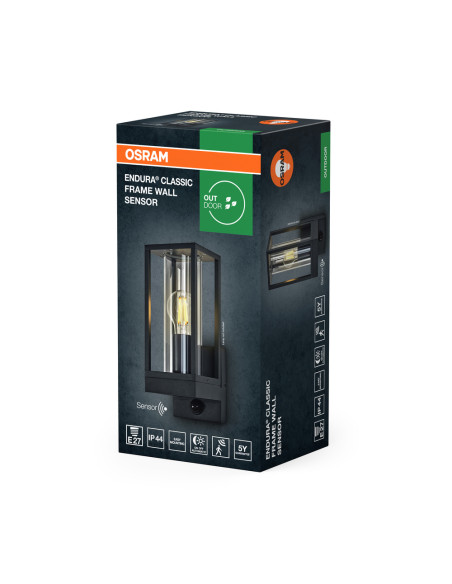 KINKIET ZEWNĘTRZNY ENDURA CLASSIC FRAME WALL SENSOR E27 IP44 ALU DG 