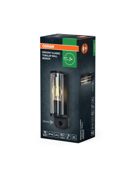 KINKIET ZEWNĘTRZNY ENDURA CLASSIC TUBULAR WALL SENSOR E27 IP44 ALU GY 