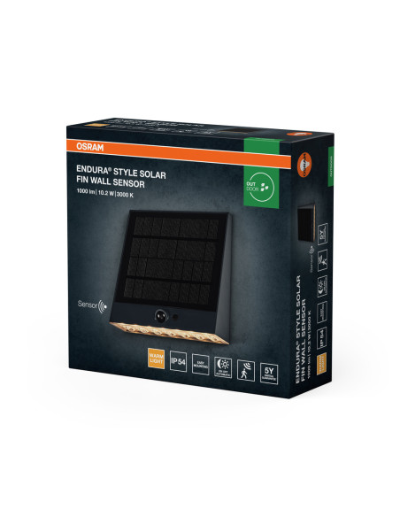 KINKIET ZEWNĘTRZNY SOLAR ENDURA STYLE FIN WALL SENSOR 10,2W 3000K 