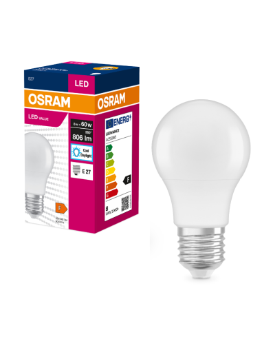 ŻARÓWKA LED VALUE CLA60 8W 6500K zimna biała  860LM 200° 230V FR E27