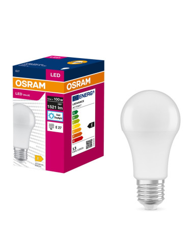 ŻARÓWKA LED VALUE CLA100 13W 6500K zimna biała  1521LM 230V FR E27 