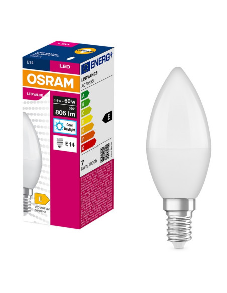 ŻARÓWKA LED VALUE CLB60 6.8W 6500K zimna biała  806LM FR E14 