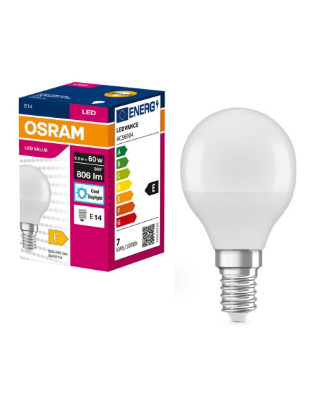 ŻARÓWKA LED VALUE CLP60 6,5W 6500K zimna biała  230V FR E14 