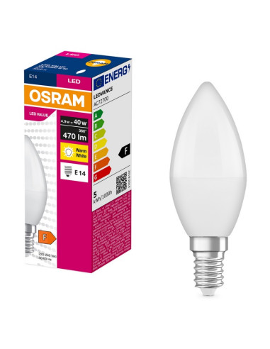 ŻARÓWKA LED VALUE CLB40 4.9W 3000K ciepła biała  470LM 230V FR E14 