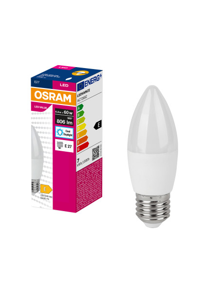 ŻARÓWKA LED VALUE CLB60 6.8W 6500K zimna biała 806LM FR E27 