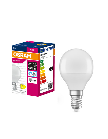 ŻARÓWKA LED VALUE CLP75 7W 6500K zimna biała 1055LM FR E14  

