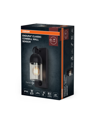 KINKIET ZEWNĘTRZNY ENDURA CLASSIC COWBELL WALL SENSOR E27 IP65 DARK GREY 