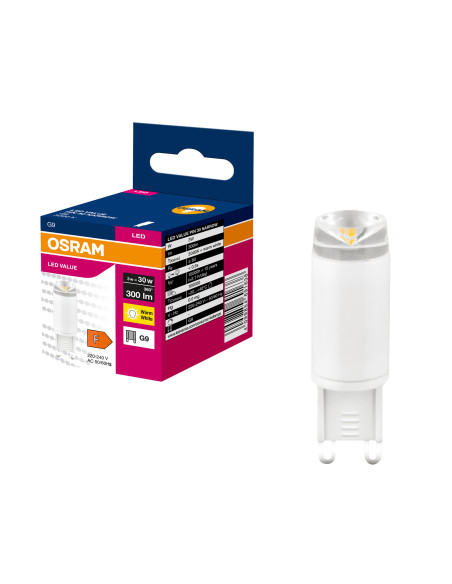ŻARÓWKA LED VALUE PIN30 NARROW 3W/830 ciepła biała G9 300LM  
