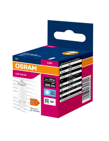 ŻARÓWKA LED VALUE PIN30 NARROW 3W/840 neutralna biała G9 300LM  