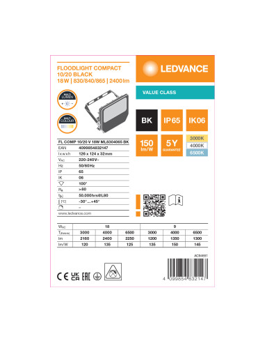 NAŚWIETLACZ FLOOD COMPACT 20/10 V 18W/9W CCT SYM 135LM/W CZARNY IP65 