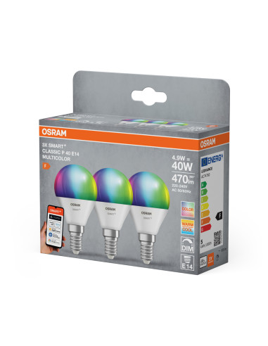 ŻARÓWKA LED 3-PAK SMART+ MATTER P40 RGBW 4.9W FR E14 470LM 