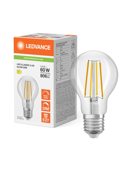 ŻARÓWKA LED P LED CLA60 GLOWDIM 5.9W 3000K...2200K ciepła biała CRI90  E27 FIL CL 806LM  