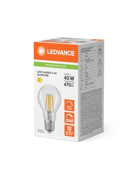 ŻARÓWKA LED P CLA40 GLOWDIM 3.4W 3000K....2200K ciepła biała CRI90 E27 FIL 470LM 