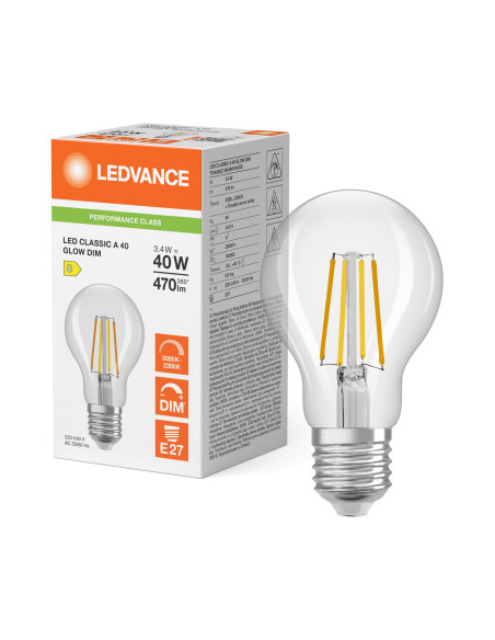 ŻARÓWKA LED P CLA40 GLOWDIM 3.4W 3000K....2200K ciepła biała CRI90 E27 FIL 470LM 
