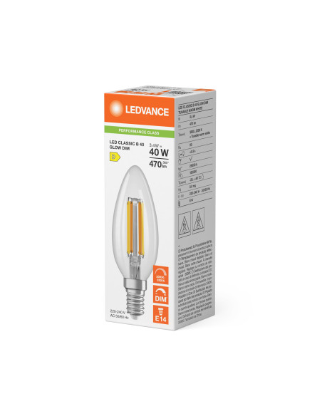 ŻARÓWKA LED P CLB40 GLOWDIM 3,4W CRI90 3000K...2200K ciepła biała  E14 FIL 470LM 