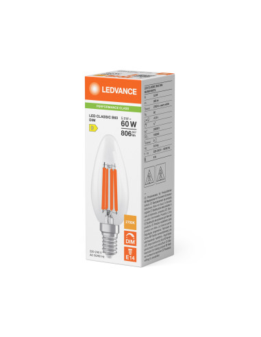 ŻARÓWKA LED P CLB60 DIM 5,9W 2700K ciepła biała E14 FIL CL 806LM 