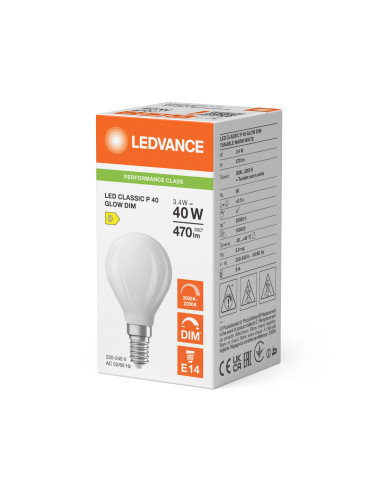 ŻARÓWKA LED P CLP40 GLOWDIM 3,4W CRI90 3000K...2200K ciepła biała  E14 FIL FR 470LM 