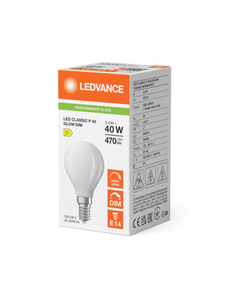 ŻARÓWKA LED P CLP40 GLOWDIM 3,4W CRI90 3000K...2200K ciepła biała  E14 FIL FR 470LM 