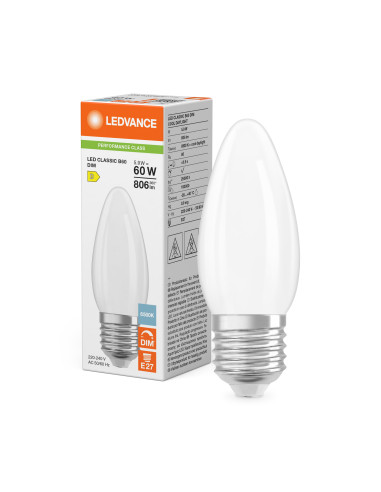 ŻARÓWKA LED P CLB60 DIM 5,9W 6500K zimna biała E27 FIL FR 806LM 