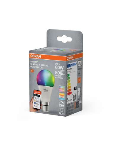ŻARÓWKA LED SMART+ MATTER A60 RGBW 9W 806LM FR B22D 