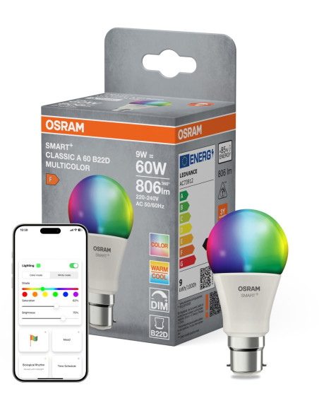 ŻARÓWKA LED SMART+ MATTER A60 RGBW 9W 806LM FR B22D 