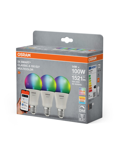ŻARÓWKA LED 3-PAK SMART+ MATTER A100 RGBW 14W 1521LM FR E27 