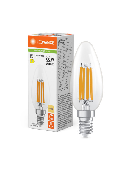 ŻARÓWKA LED P CLB60 DIM 5,9W 3000K ciepła biała E14 FIL CL 806LM 