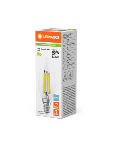 ŻARÓWKA LED P CLB60 DIM 5,9W 6500K zimna biała E14 FIL CL 806LM 