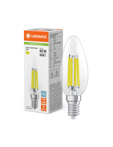 ŻARÓWKA LED P CLB60 DIM 5,9W 6500K zimna biała E14 FIL CL 806LM 